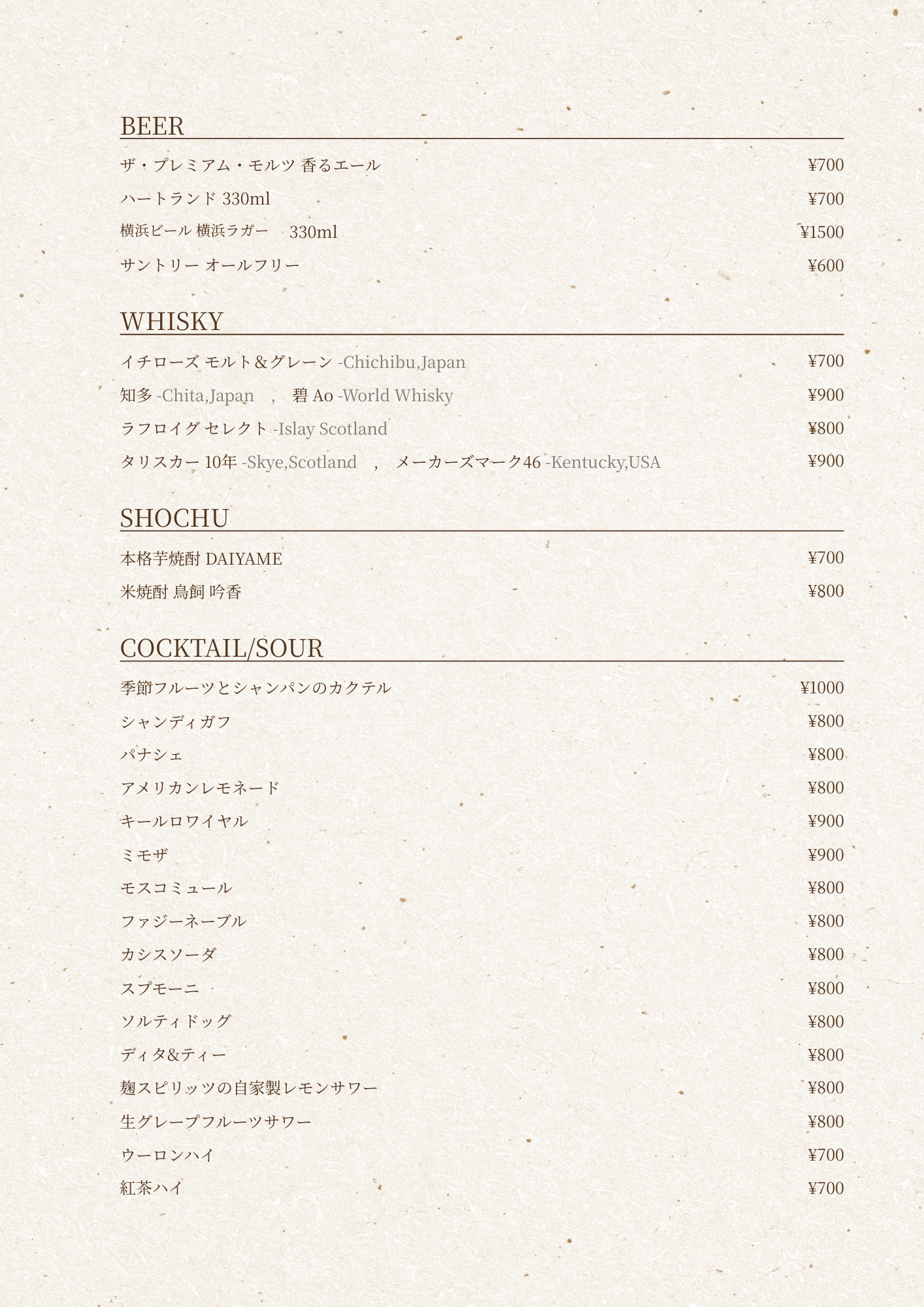 ドリンクメニュー 2